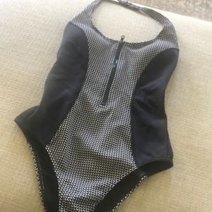 Scuba low back zip front swimsuit